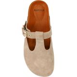 Manfield - Dames Klompen - Beige/grijs - Suède - Gouden Gesp