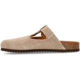 Manfield - Dames Klompen - Beige/grijs - Suède - Gouden Gesp