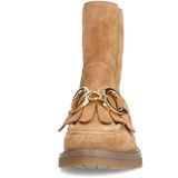 Manfield - Cognac Leren Enkellaarsjes - Beige - Leer - Gouden Kettingdetail