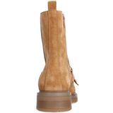 Manfield - Cognac Leren Enkellaarsjes - Beige - Leer - Gouden Kettingdetail