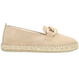 Manfield - Espadrilles - Beige - Suède - Kettinkje - Gevlochten Zool