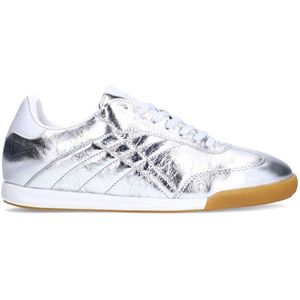 Manfield - Dames Sneakers - Zilveren Leren Metallic - Witte Platte Zool
