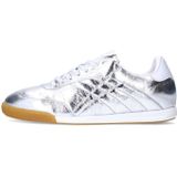 Manfield - Dames Sneakers - Zilveren Leren Metallic - Witte Platte Zool