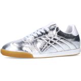 Manfield - Dames Sneakers - Zilveren Leren Metallic - Witte Platte Zool