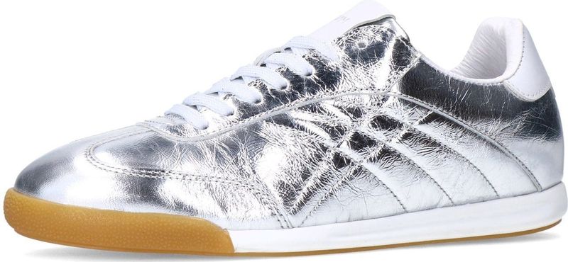 Manfield - Dames Sneakers - Zilveren Leren Metallic - Witte Platte Zool