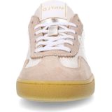 Manfield - Dames - Beige Leren Sneakers - Goudkleurige & Blauwe Details