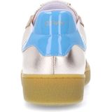 Manfield - Dames - Beige Leren Sneakers - Goudkleurige & Blauwe Details