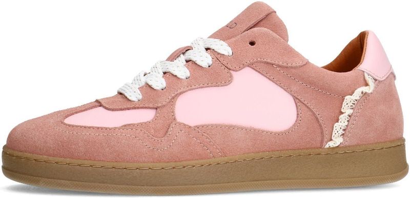 Manfield - Dames Sneakers - Roze - Suède - Met Kant