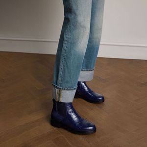 No Stress - Chelsea Boots - Navy Blauw - Leren - Met Croco Details