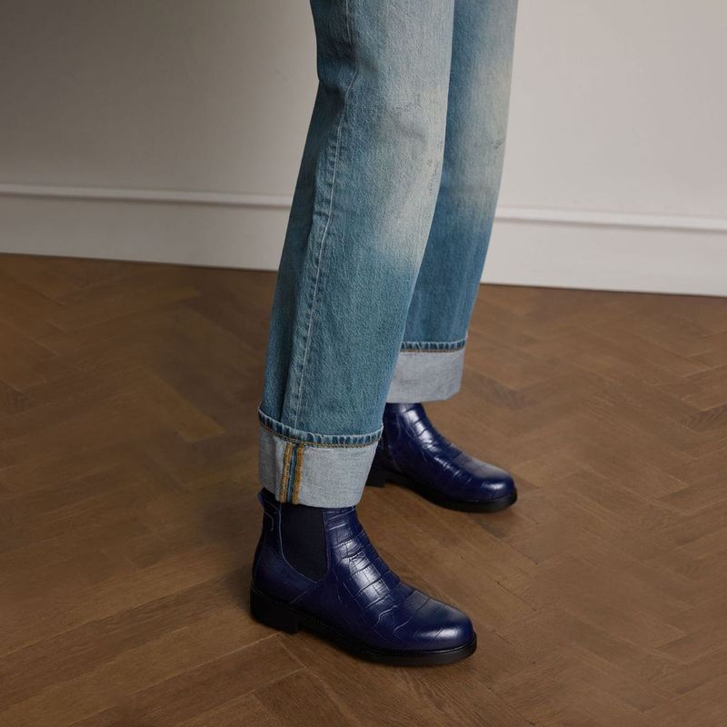 No Stress - Chelsea Boots - Navy Blauw - Leren - Met Croco Details