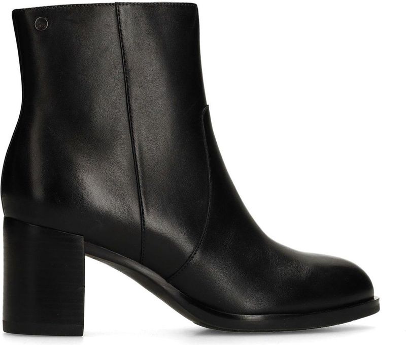 No Stress - Zwarte Leren Enkellaarsjes - Met Hak - 6 cm