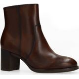 Manfield - Donkerbruin - Enkellaarsjes - Leren - Blokhak 8 cm