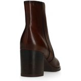 Manfield - Donkerbruin - Enkellaarsjes - Leren - Blokhak 8 cm