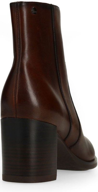 Manfield - Donkerbruin - Enkellaarsjes - Leren - Blokhak 8 cm