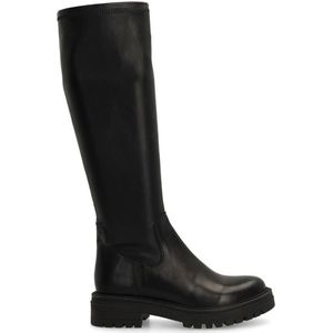 Manfield - Hoge Leren Stretch Laarzen - Zwart - Schachthoogte 41 cm