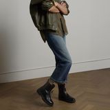 Manfield - Enkellaarsjes - Zwart - Leren - Platte Hak 3 cm