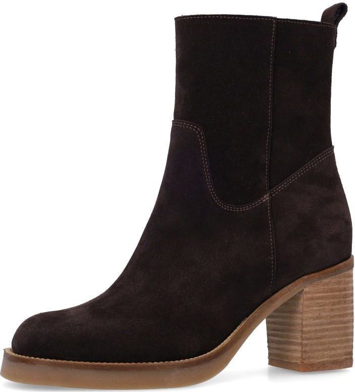 Manfield - Bruine Enkellaarsjes - Suède - Blokhak 8 cm