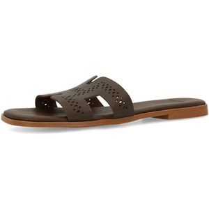 Manfield - Bruine Leren Sandalen - Dames - Unieke Details