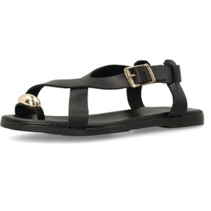 Manfield - Sandalen - Zwart - Leren - Gekruiste Bandjes