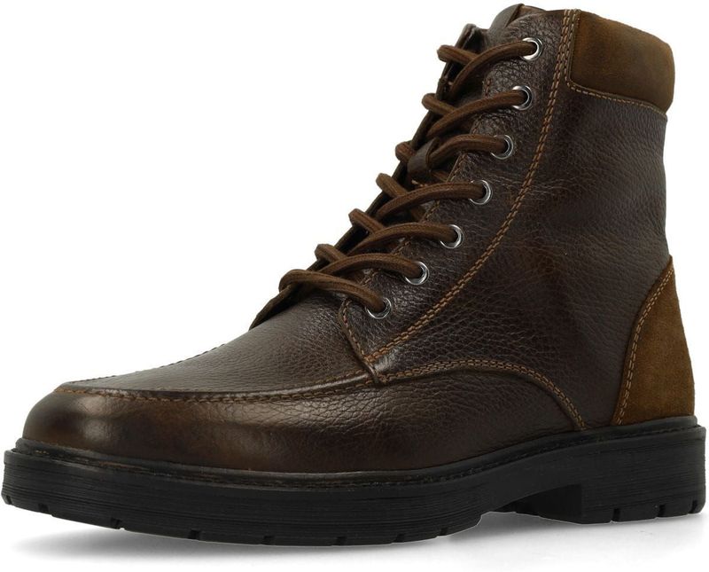 Manfield - Taupe - Leren Veterschoenen - Heren - Enkellaarsjes