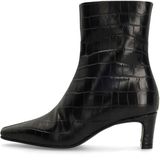 Manfield - Enkellaarsjes - Zwart - Leer - Croco - Hak 5 cm