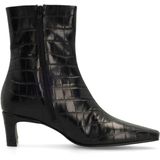 Manfield - Enkellaarsjes - Zwart - Leer - Croco - Hak 5 cm