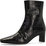 Manfield - Enkellaarsjes - Zwart - Leer - Croco - Hak 5 cm