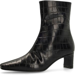 Manfield - Enkellaarsjes - Zwart - Leer - Croco - Hak 5 cm