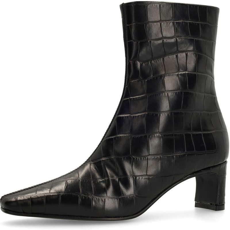 Manfield - Enkellaarsjes - Zwart - Leer - Croco - Hak 5 cm