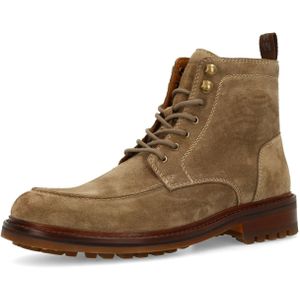 Manfield - Taupe Suède Veterschoenen - Heren - Enkellaarsjes