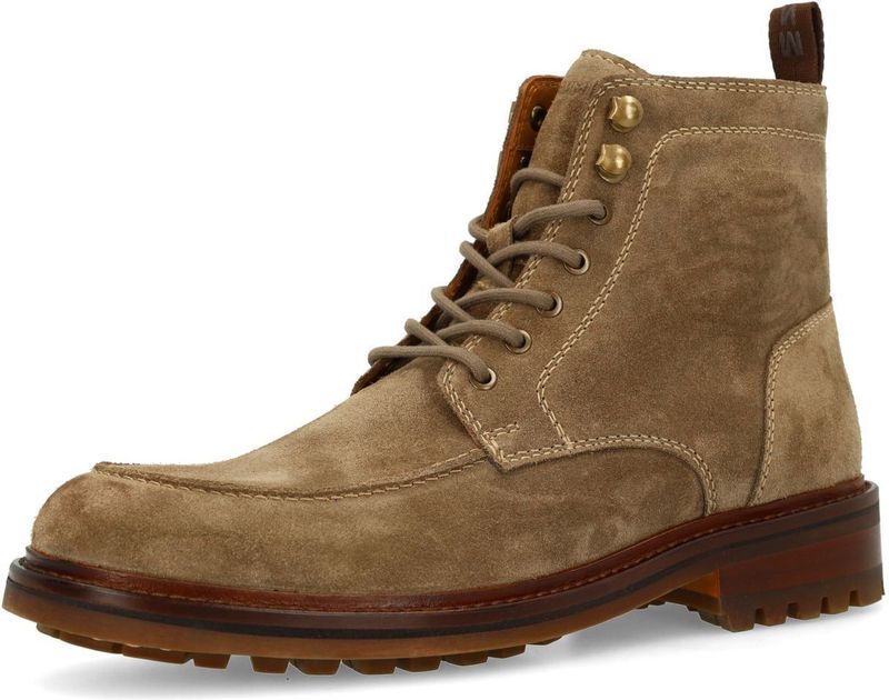 Manfield - Taupe Suède Veterschoenen - Heren - Enkellaarsjes