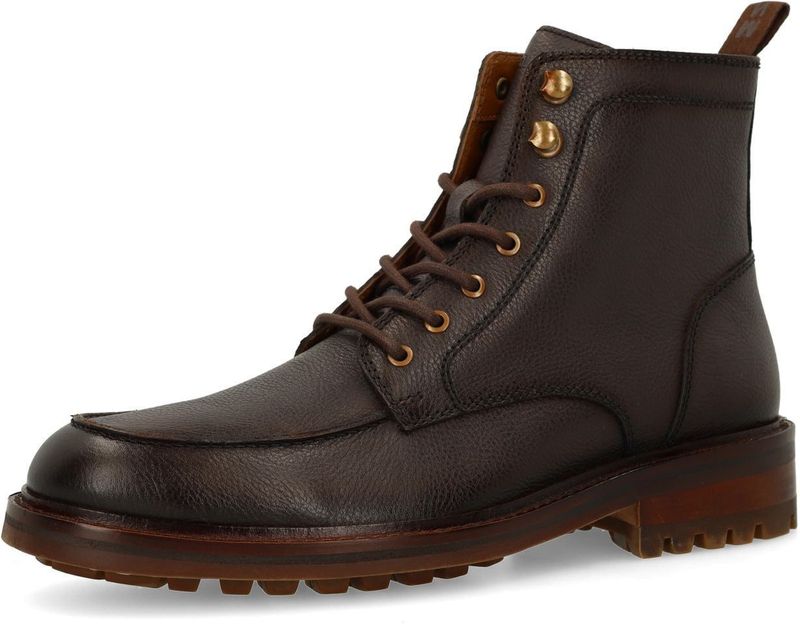 Manfield - Bruine Leren Veterschoenen - Heren