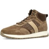 Manfield - Taupe Suède Veterschoenen - Heren - Met Witte Zool - 3 cm Dikke Zool