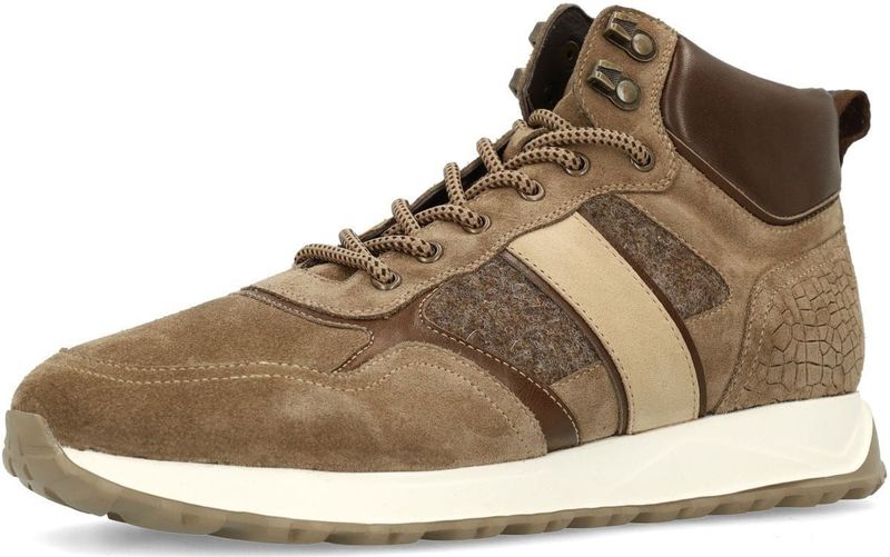 Manfield - Taupe Suède Veterschoenen - Heren - Met Witte Zool - 3 cm Dikke Zool