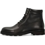 Manfield - Zwarte Leren Veterschoenen - Enkellaarsjes
