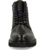 Manfield - Zwarte Leren Veterschoenen - Enkellaarsjes