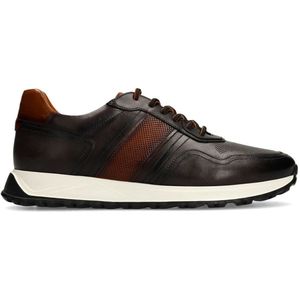Manfield - Leren Sneakers - Grijs - Platte Zool - Veter
