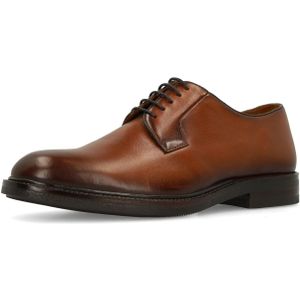 Manfield - Cognac Leren Veterschoenen - Derby Vetersluiting - Donkerbruine Hak