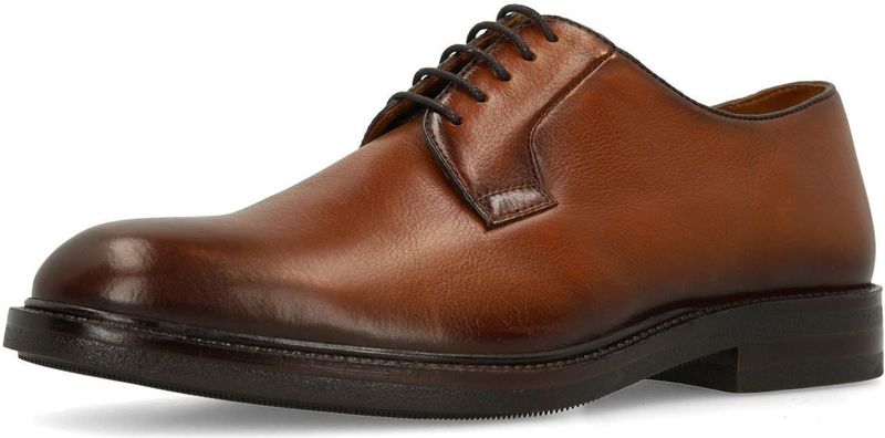 Manfield - Cognac Leren Veterschoenen - Derby Vetersluiting - Donkerbruine Hak