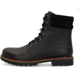 Manfield - Zwarte Leren Veterschoenen - Heren - Enkellaarsjes