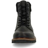 Manfield - Zwarte Leren Veterschoenen - Heren - Enkellaarsjes