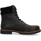 Manfield - Zwarte Leren Veterschoenen - Heren - Enkellaarsjes