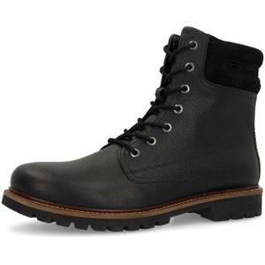 Manfield - Zwarte Leren Veterschoenen - Heren - Enkellaarsjes