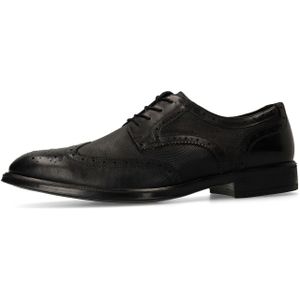 Manfield - Leren Veterschoenen - Zwart