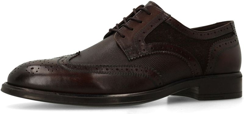 Manfield - Bruine Leren Veterschoenen - Heren - Met Details