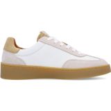 Manfield - Leren Sneakers - Beige - Suède Details - Rubberen Zool