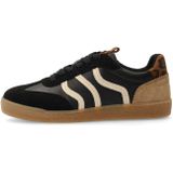Manfield - Sneakers - Zwart - Leer - Luipaarddetails - Bruine Zool
