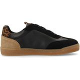 Manfield - Sneakers - Zwart - Leer - Luipaarddetails - Bruine Zool