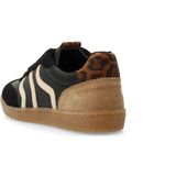 Manfield - Sneakers - Zwart - Leer - Luipaarddetails - Bruine Zool