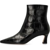 MANFIELD - Enkellaarsjes - Zwart - Glad Leer - Middelhoge Hak